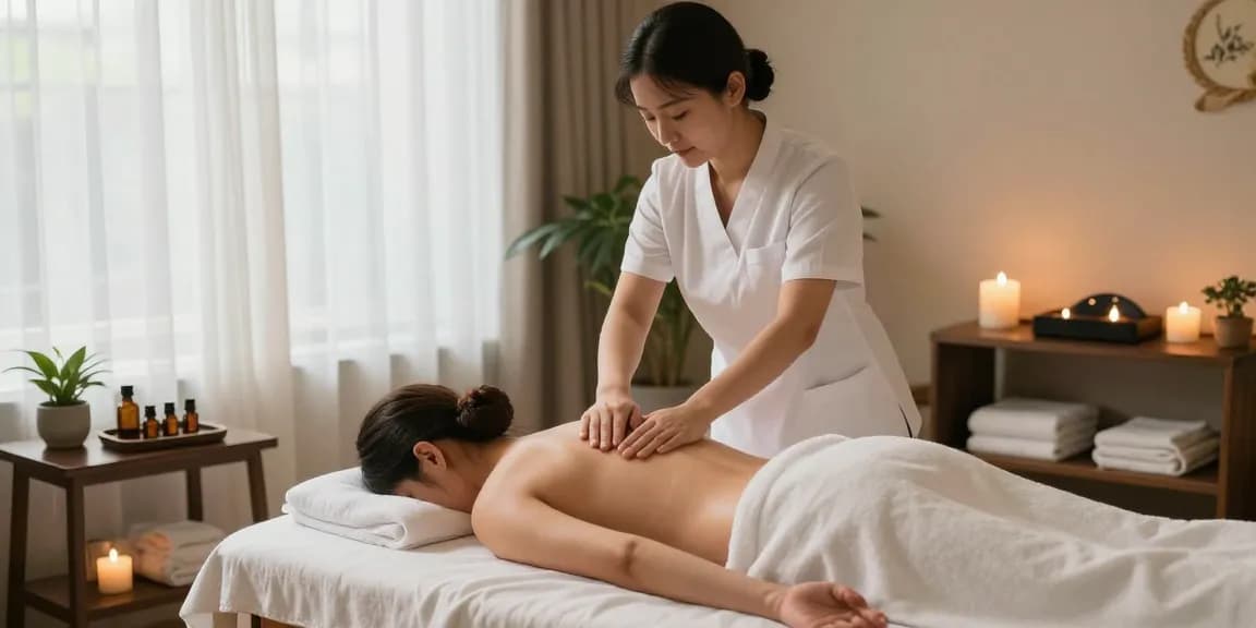 Relaxing massage scene at makangs.com/region/국내/서울-/마사지-스웨디시 spa, featuring a professional therapist and soothing atmosphere.