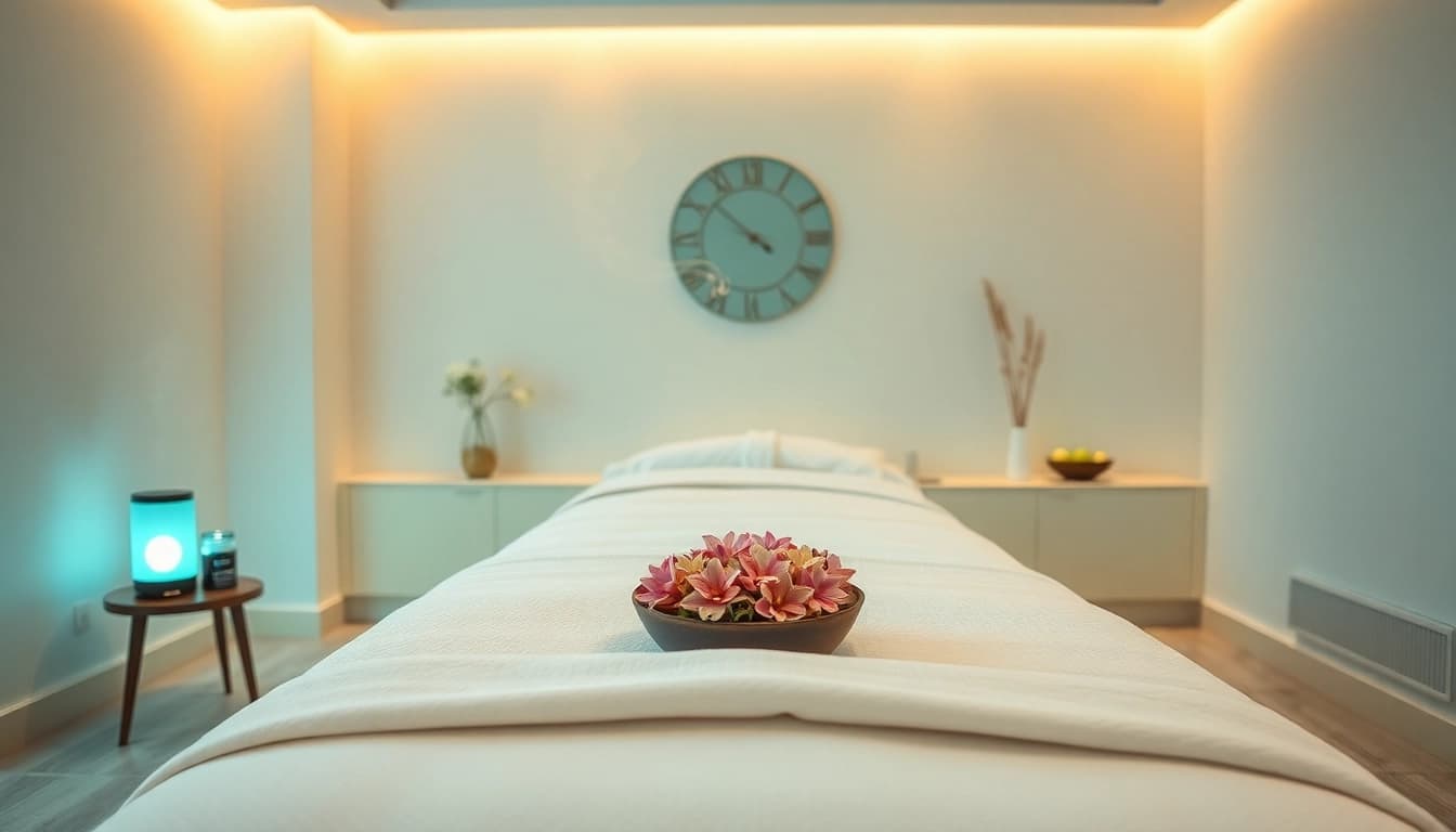 Experience tranquil 출장안마 in a calming massage room with inviting ambiance.