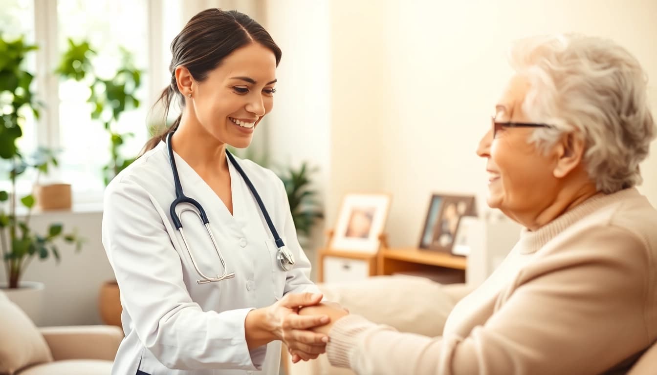Engaging in home health care services near me with a caregiver supporting an elderly client.