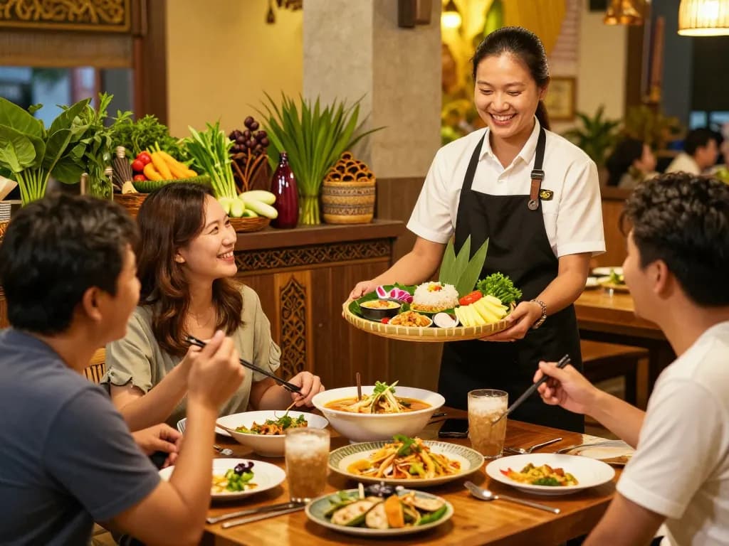 Delicious Asian dishes from 88Pulsa laid out in an inviting Thai restaurant setting