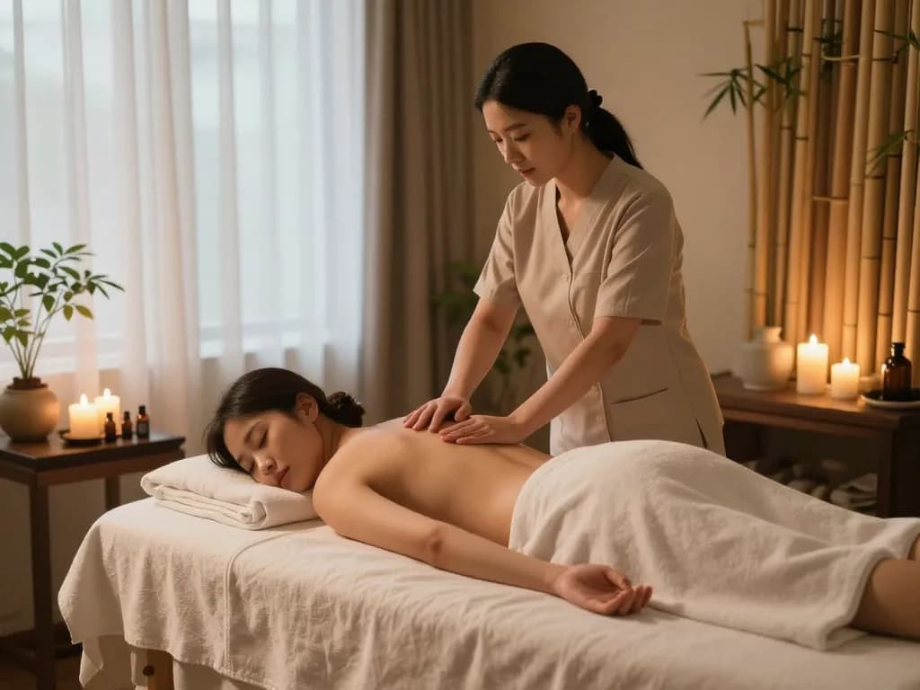 Relaxing 창원마사지 scene at a tranquil spa with soothing ambiance and calming decor.