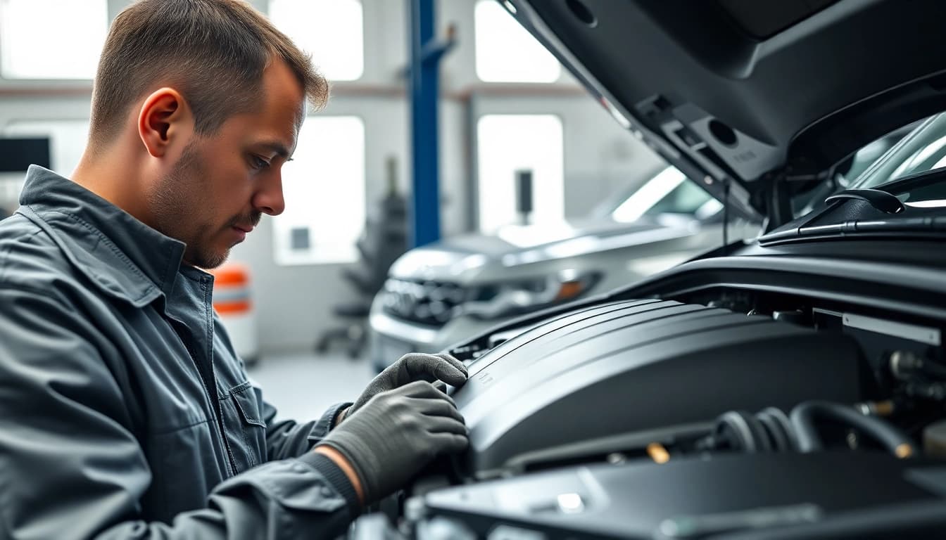 Technician performing a precise Land Rover Service in a modern workshop.