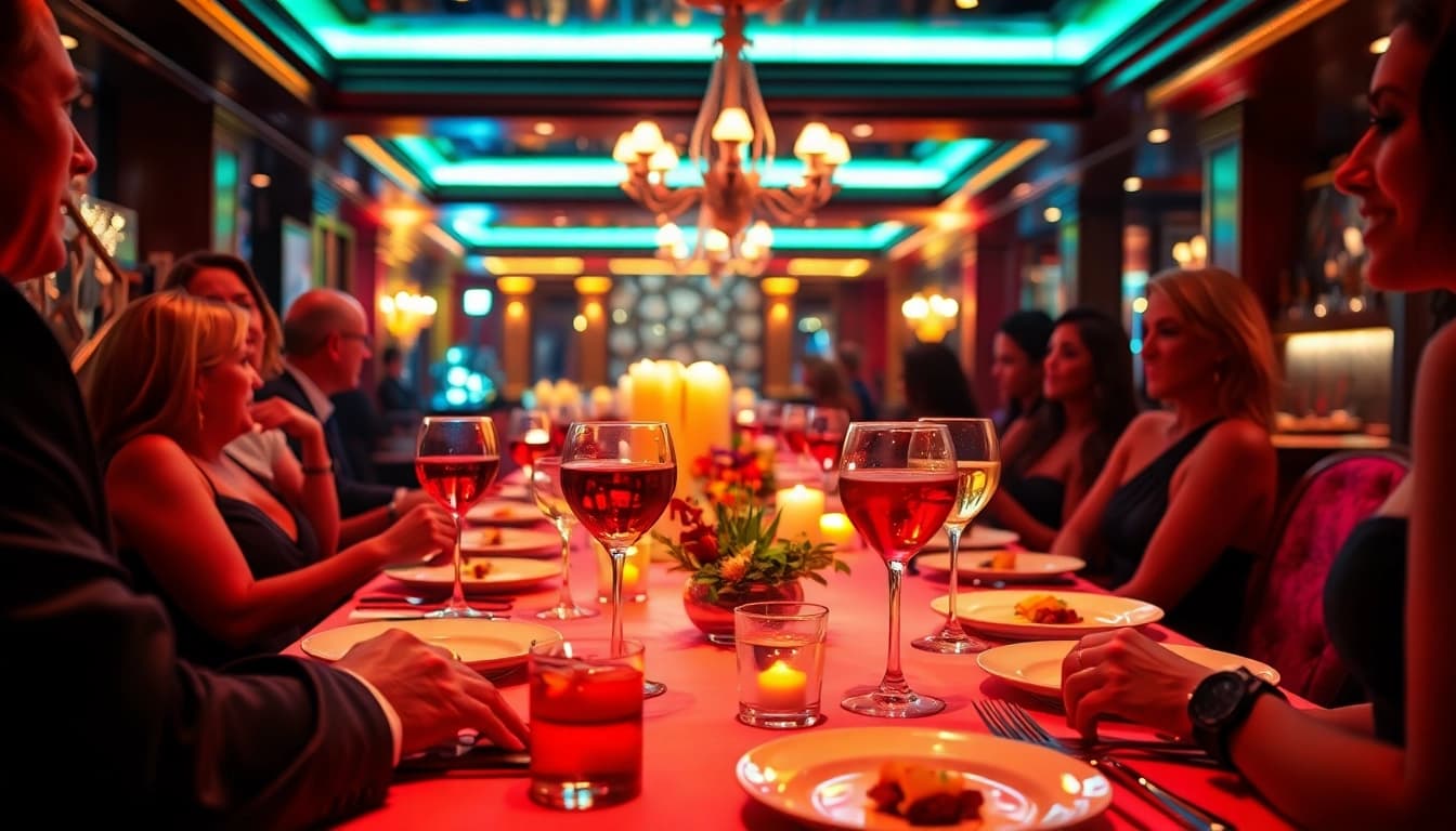 Dinner sxm experience at Club Noir with elegant table settings and signature cocktails.