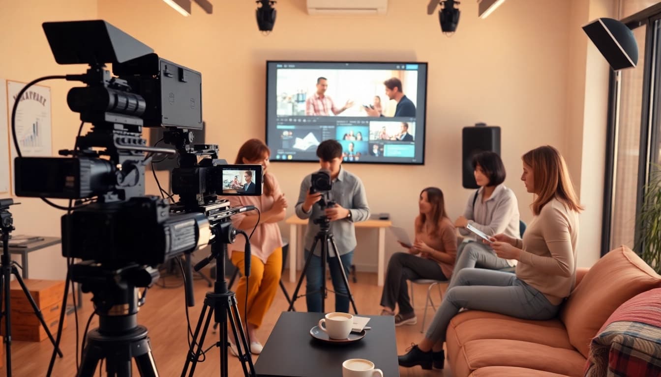 Capture of a professional team engaged in video production edmonton, showcasing collaboration and creativity.