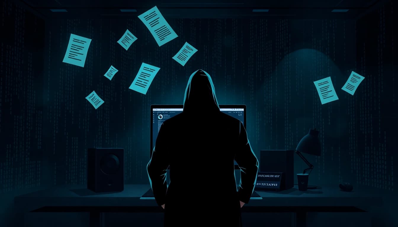Navigate the hidden wiki 2025 with a virtual exploration of the dark web, featuring a dimly lit room and a Tor browser interface.