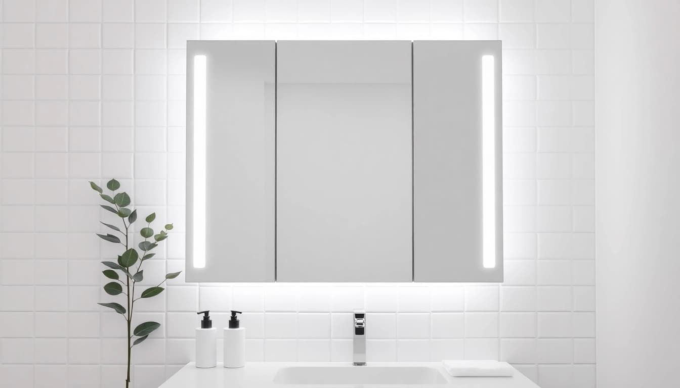 Elegantes spiegelschrank mit led Beleuchtung im Badezimmer, ideal für modernes Design.