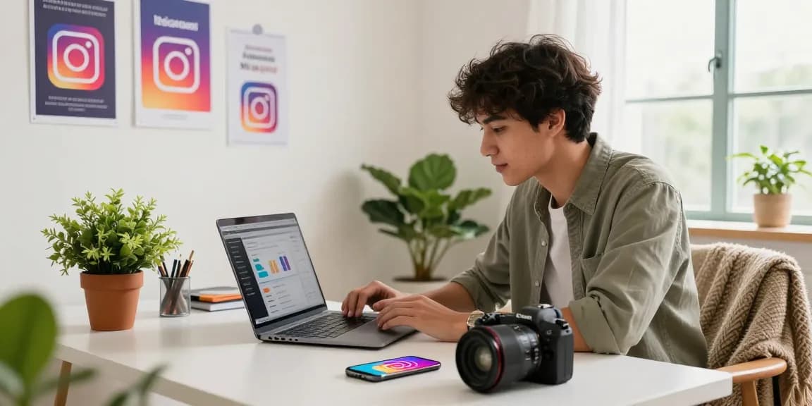 Buy Instagram views with influencers analyzing social media growth in a modern home office.