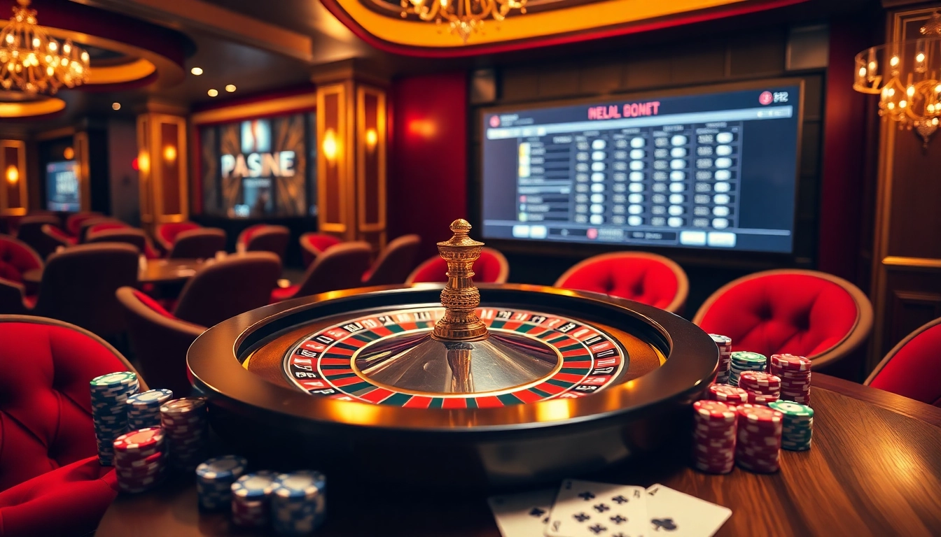 Excited gamblers at a luxurious casino table with the invitation to নিবন্ধন করুন for exclusive offers.