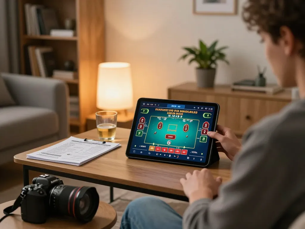 Player enjoying a live casino game on thabet, engaged in strategic betting from home setup