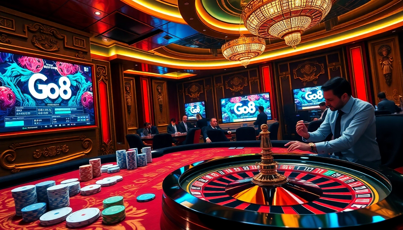 Gamblers enjoying a luxurious Go8 casino experience with vibrant poker chips and engaging gameplay.