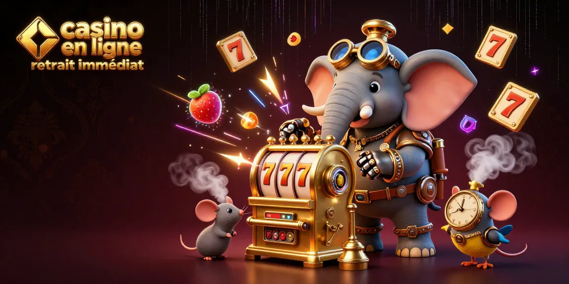 Jouer sur un casino en ligne retrait immédiat avec une machine à sous d'un éléphant steampunk et des éléments de jeu captivants.