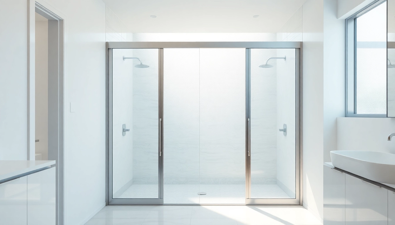 Stylish shower sliding doors enhancing a modern bathroom space with natural lighting.
