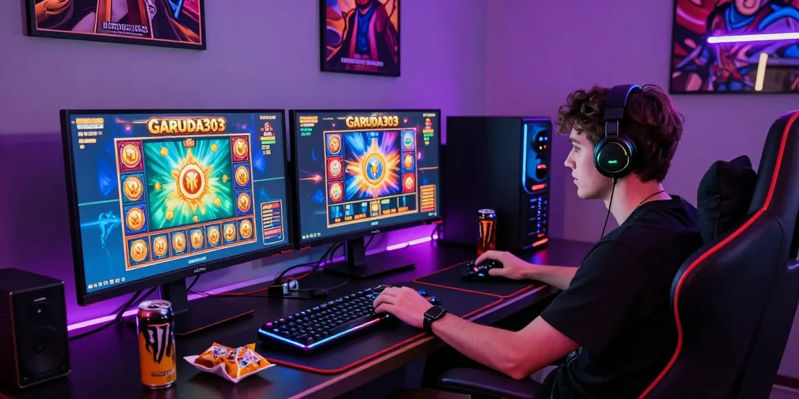 Engaged player enjoying garuda303 slot action in a vibrant gaming setup.