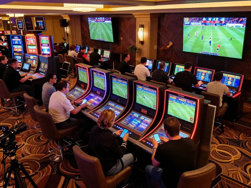 Experience exhilarating live sports betting at u888 with players engaging on digital screens and enjoying the vibrant casino atmosphere.