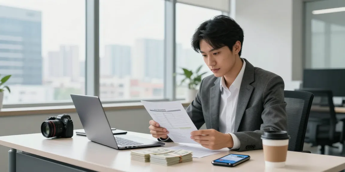 Young professional preparing to deposit 5000 cash in a bright banking office.