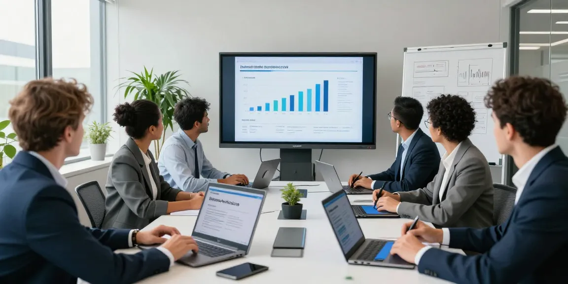 Collaboration on business mobile contracts UK in a modern office with diverse professionals discussing strategies around a conference table.