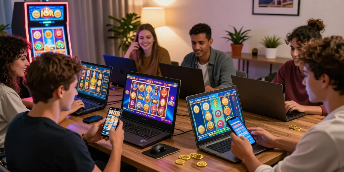 Engaged players enjoying online slot games, showcasing the excitement of slot gaming.