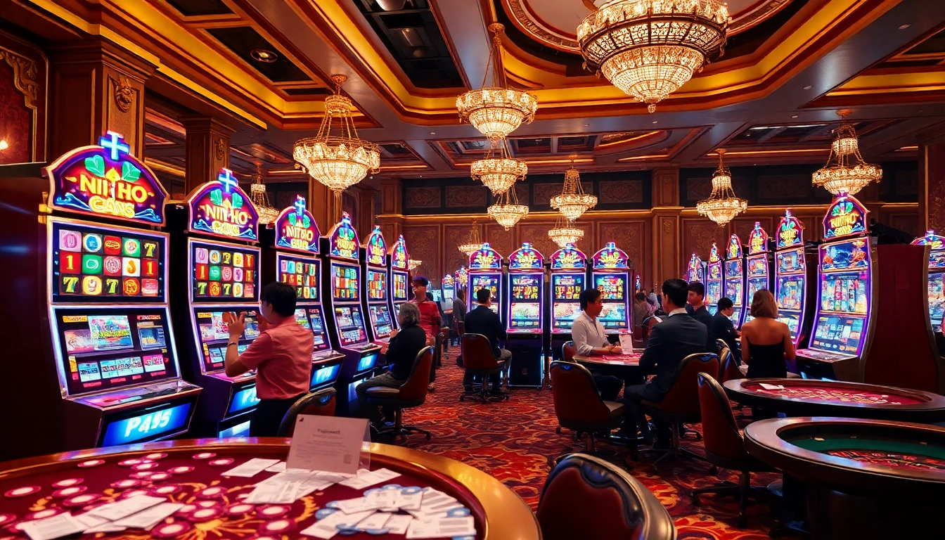 Engage with nổ hũ at a vibrant casino featuring immersive slot machines and excited players.