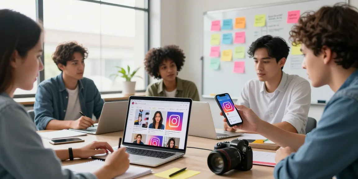 Team discussing strategies to purchase Instagram likes for improved engagement and visibility.