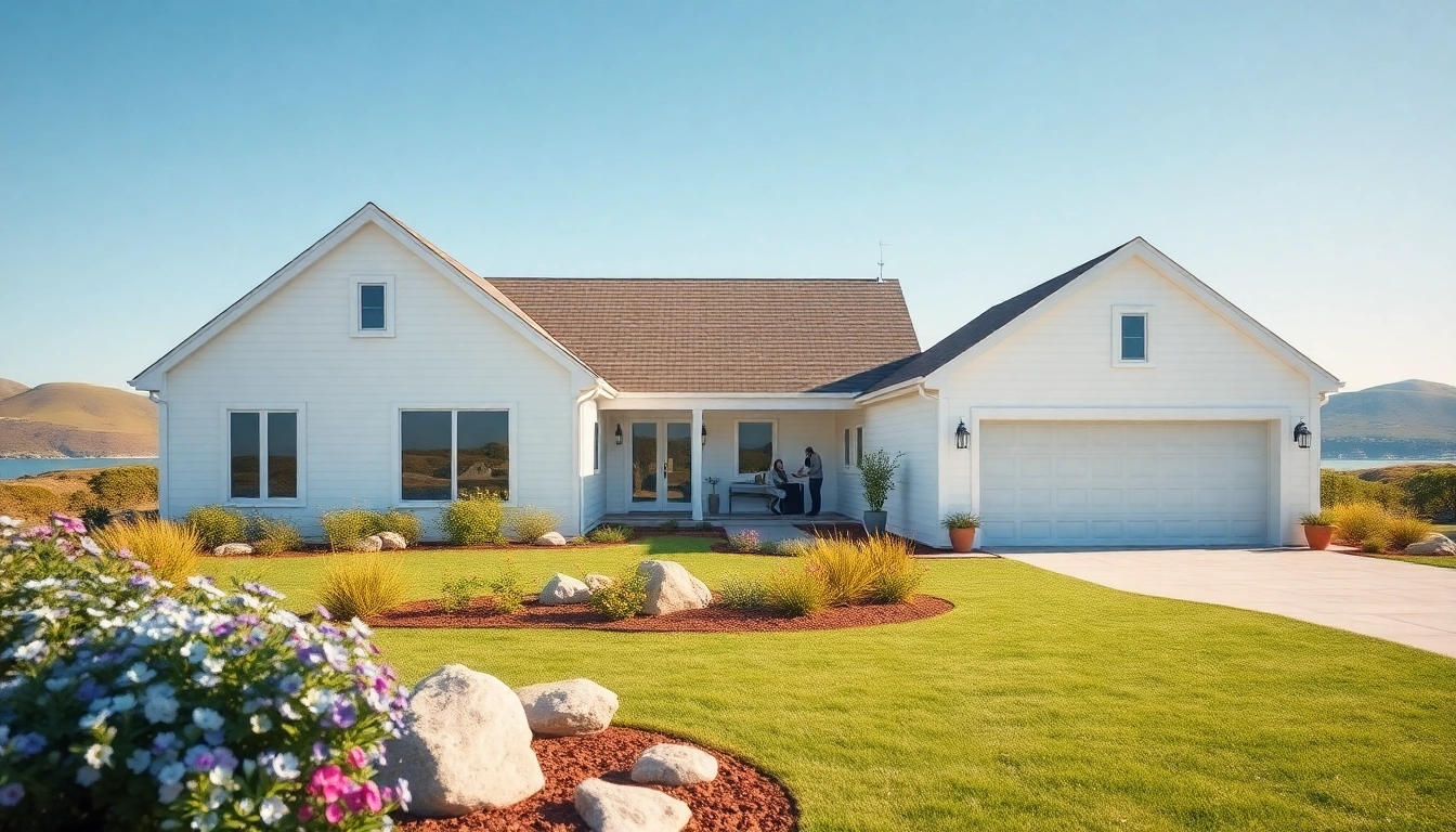 A stunning cape cod home addition featuring a modern attached garage and lush landscaping.