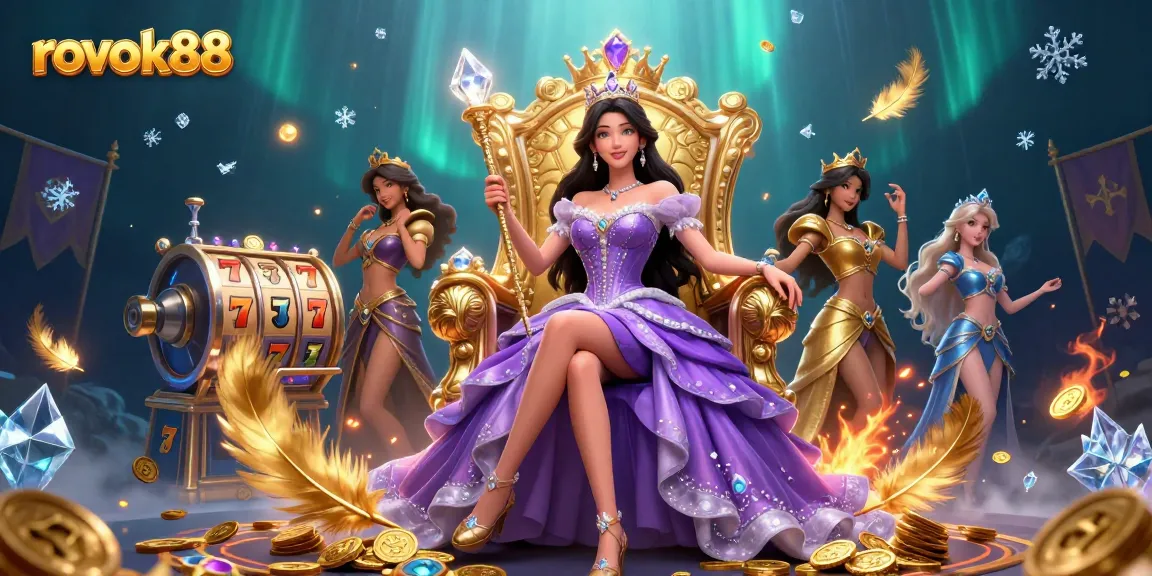 Experience thrilling gameplay with rokok88 in a vibrant, dynamic casino scene featuring a regal queen.
