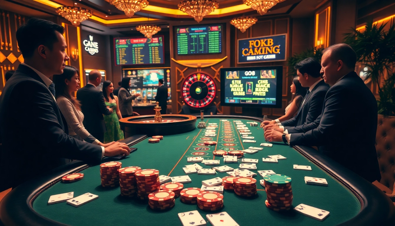 GO8 casino scene featuring a vibrant gambling table with luxurious poker chips and cards.