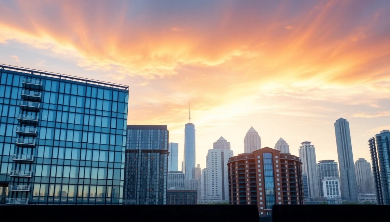 Elevate your brand with a distinctive real estate construction company logo featuring modern buildings and a vibrant skyline.