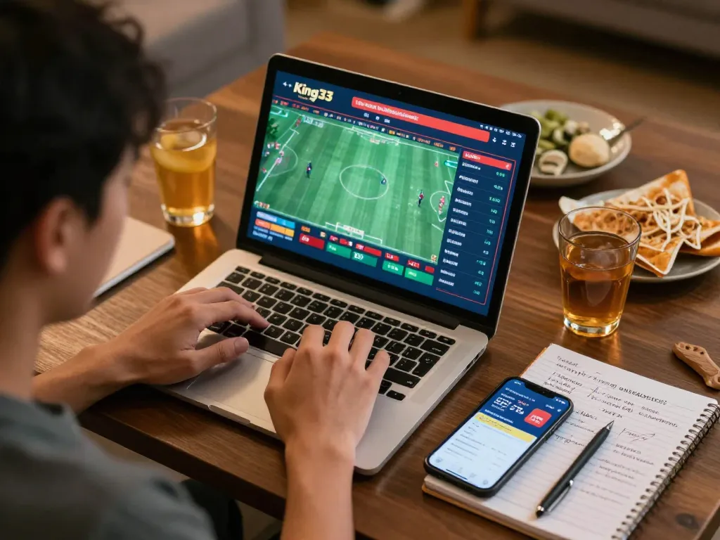 Engaging sports betting moment on king33 platform with live odds displayed on laptop.