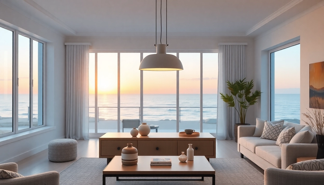 Illuminate your space with an elegant island light in a cozy coastal setting.
