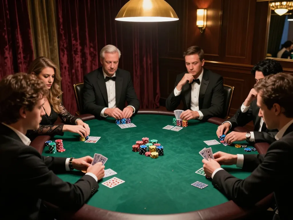Players strategizing at a VIP poker game with chips and cards, showcasing thrilling gameplay at vipwin