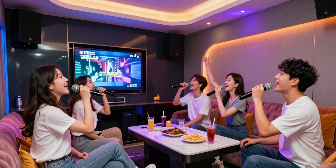강남가라오케에서 친구들과 함께 즐기는 프라이빗한 노래방 파티 모습