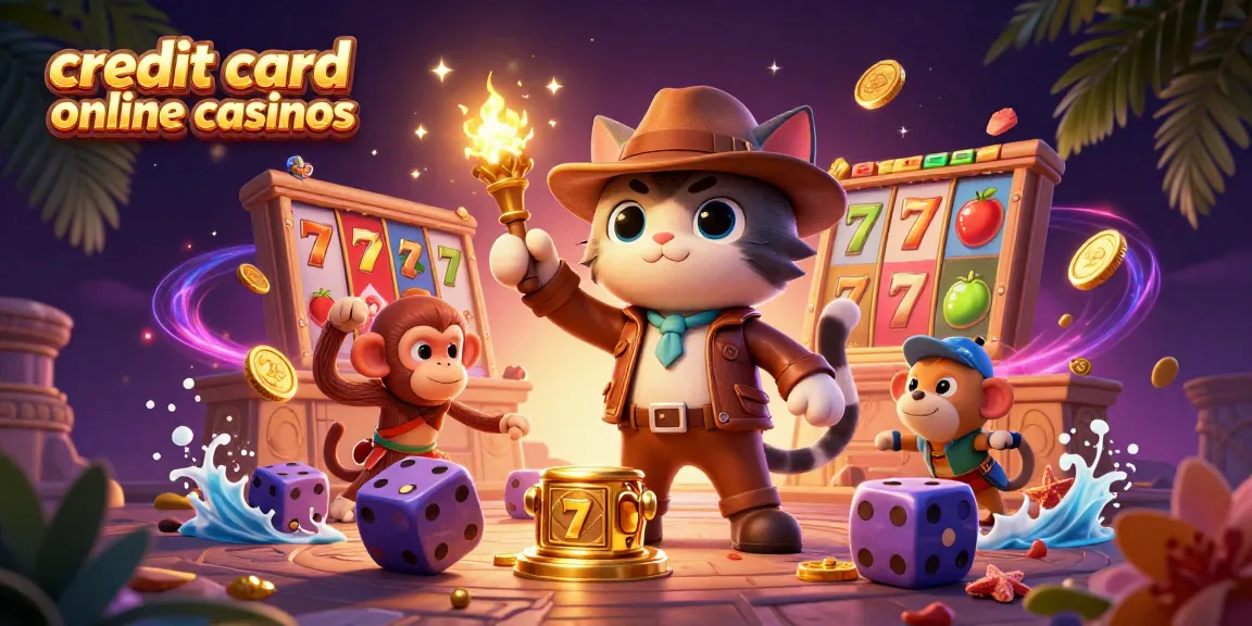 Explore dynamic credit card online casinos with vibrant characters and casino elements in a captivating scene.
