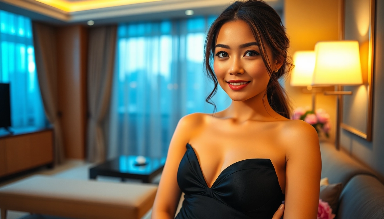 Singapore escort exuding elegance and allure in a luxurious setting.