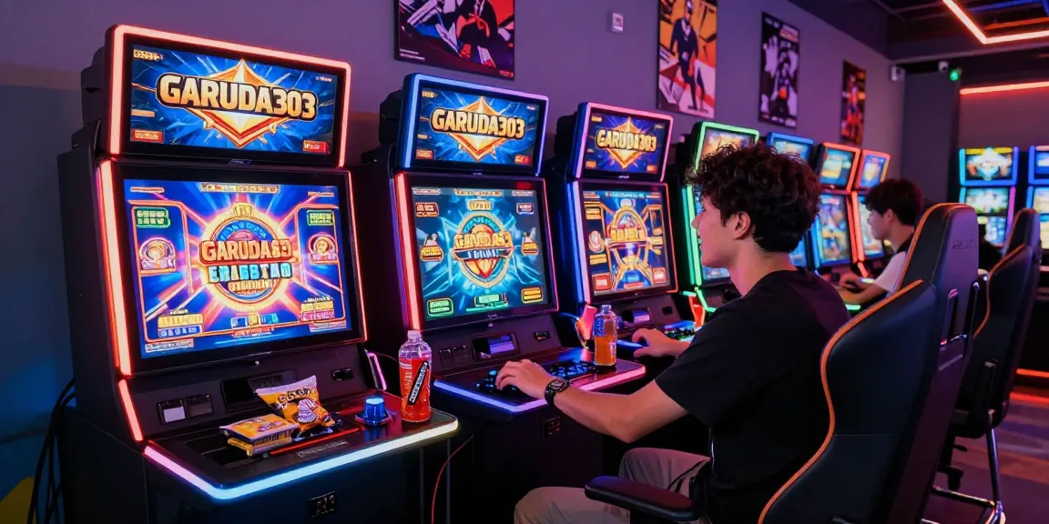Player engaging with the garuda303 slot game in a vibrant gaming setup.
