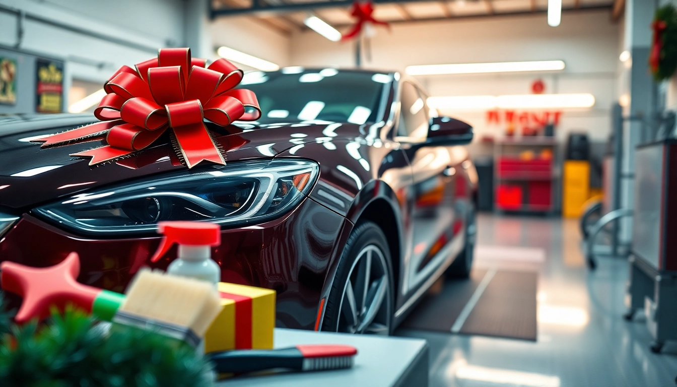 Celebrate the season with a Christmas car detailing gift featuring a polished vehicle and festive touches.