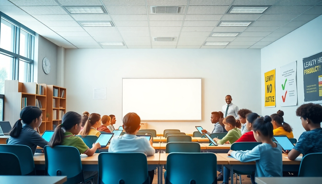 Inspiring classroom promoting education equity with diverse students engaged in learning