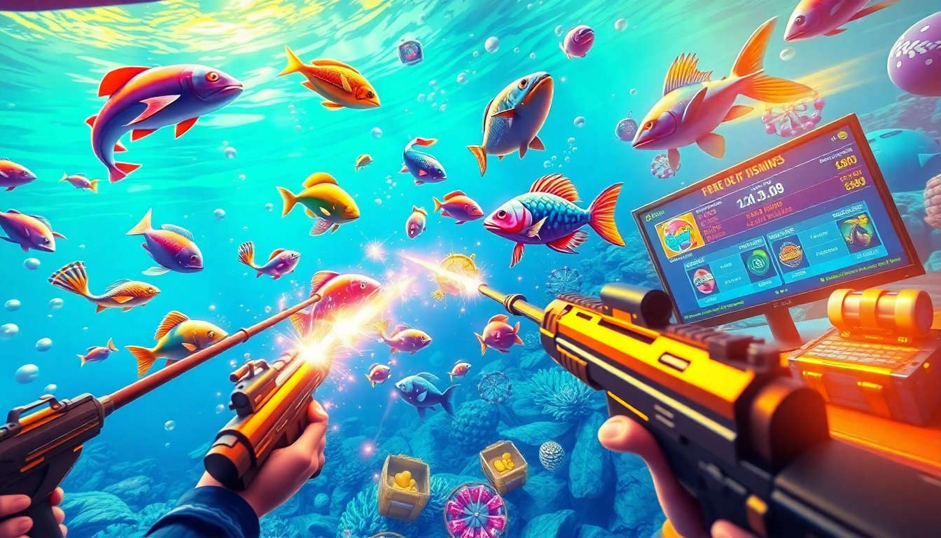 Engaging underwater scene of bắn cá đổi thưởng game, featuring vibrant graphics and excited players.