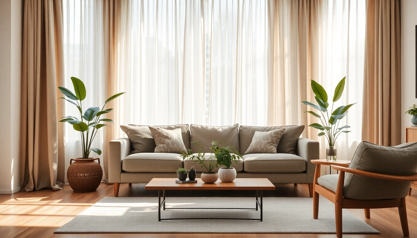 Verduisterende gordijnen in een moderne woonkamer creëren een sfeervolle en gezellige uitstraling.
