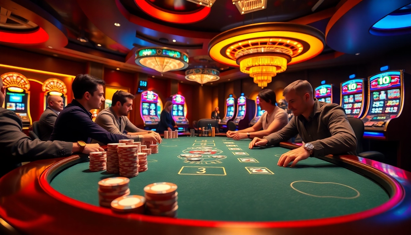 Experience thrilling gaming at https://xin88hv.site/ with players betting at a vibrant poker table.