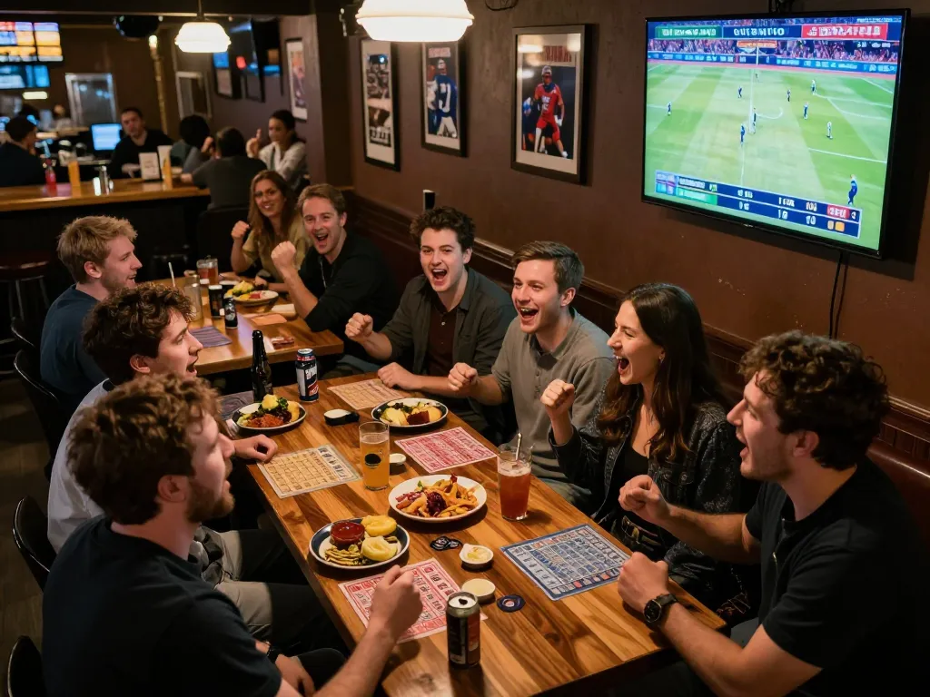 Friends celebrating a winning bet on vipwin during an exciting sports game.