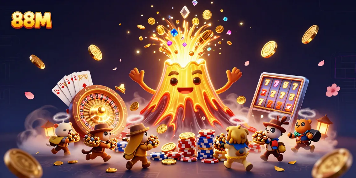 Experience winning excitement with 88M as a golden volcano erupts coins and treasures.