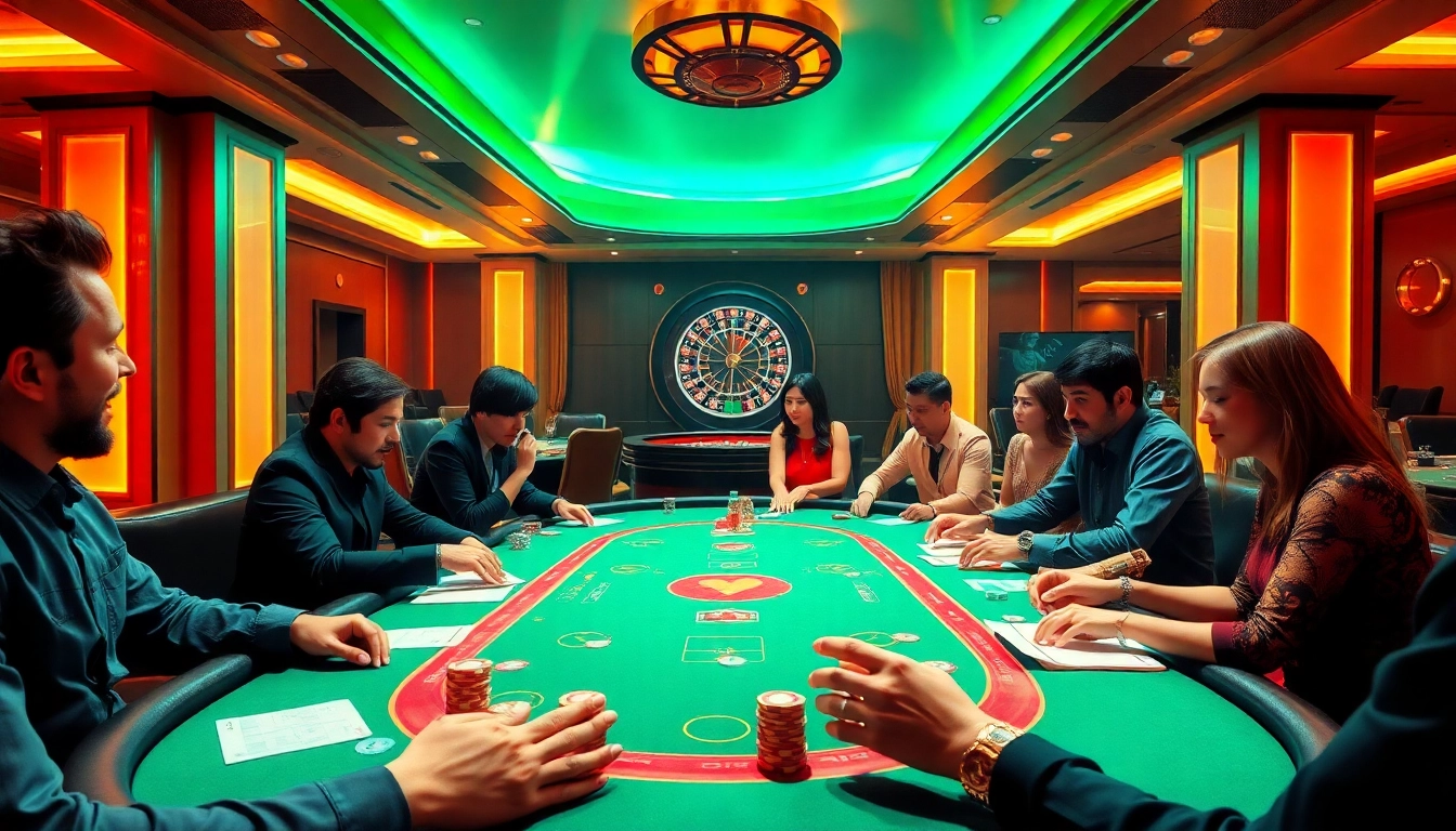 Excited players engage in a high-stakes poker game at MM88 casino.