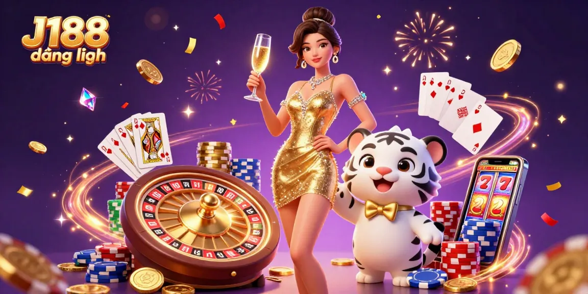 Engage with thrilling gameplay at J188 đăng nhập featuring festive characters and a vibrant casino backdrop.