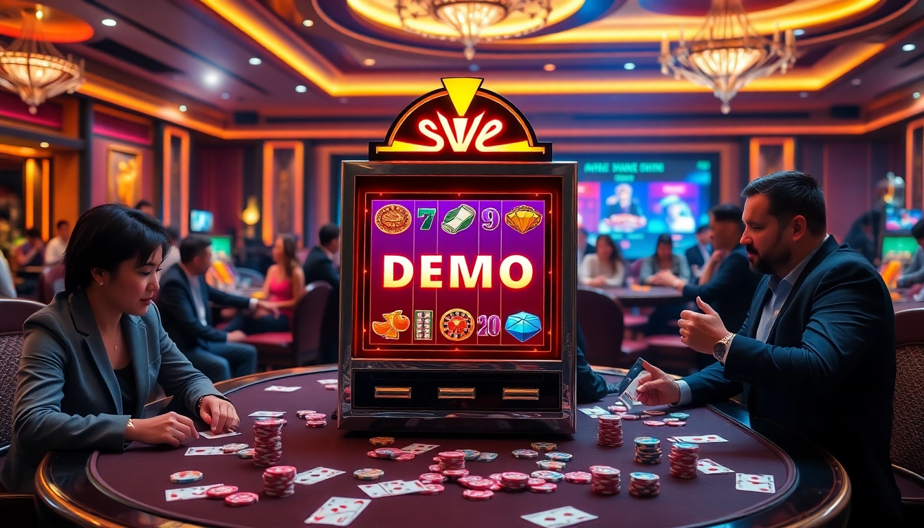 Experience the thrill of slot demo scatter hitam on a vibrant casino floor with excited players and casino elements.