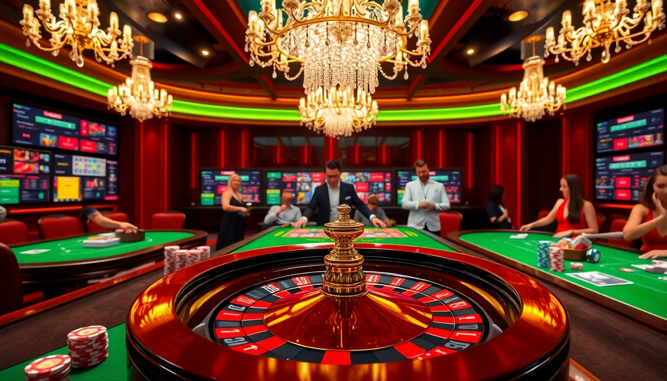 Exciting action at sv388 trang chủ casino with roulette wheel and poker chips.