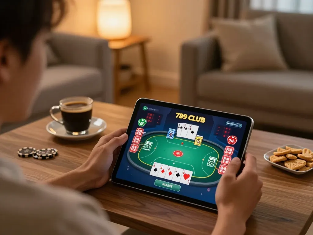 Engaged player strategizing on the 789 club app, enjoying the thrill of online poker.