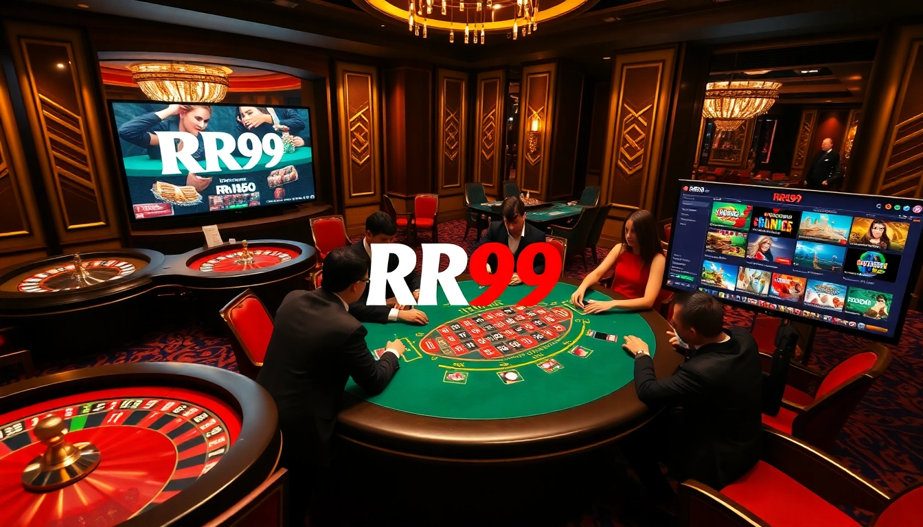 Players enjoying a lively blackjack game at RR99 Casino, showcasing luxury and excitement.