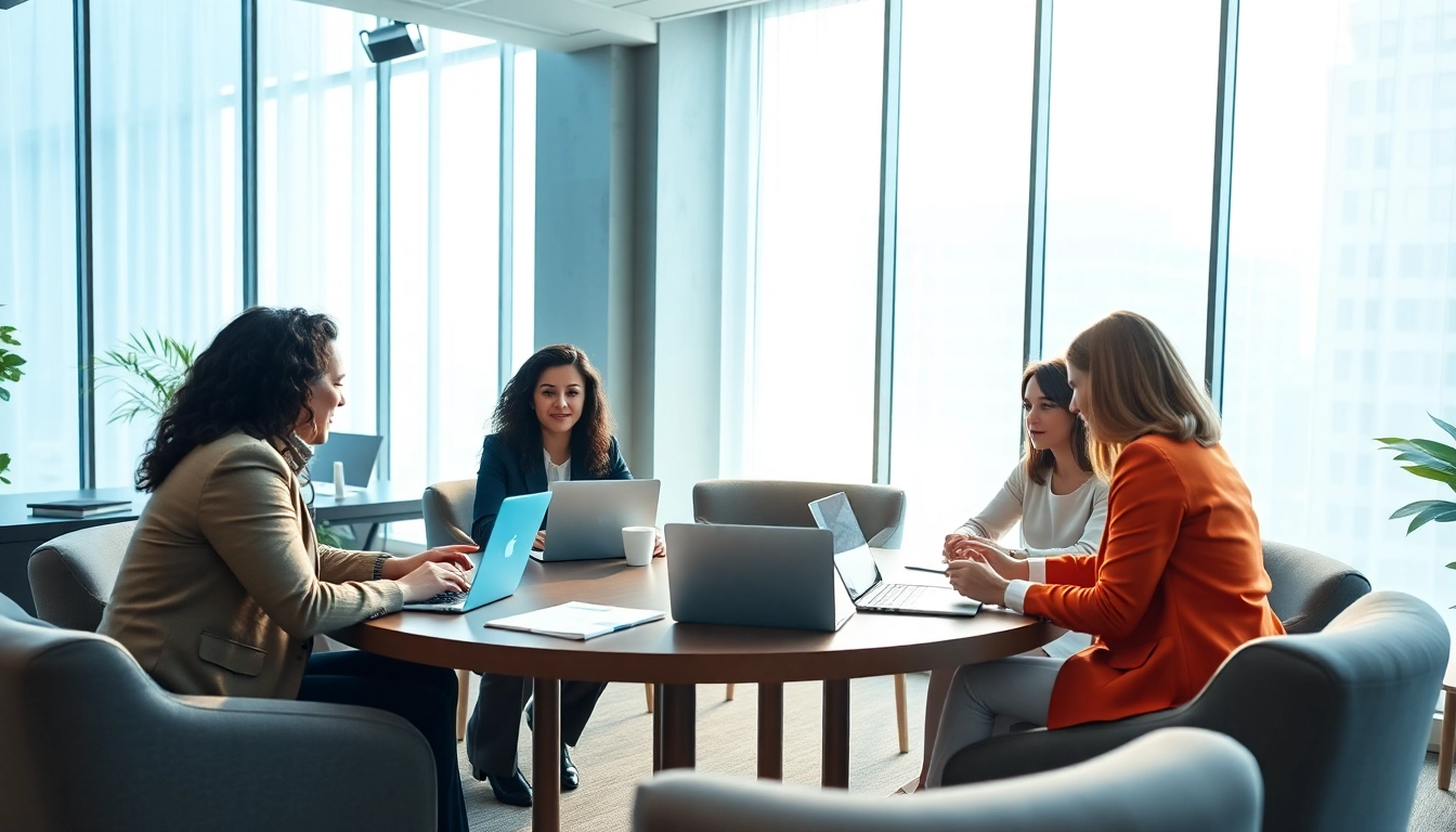 Engaging coaching leadership discussion in a modern office setting, fostering collaboration.