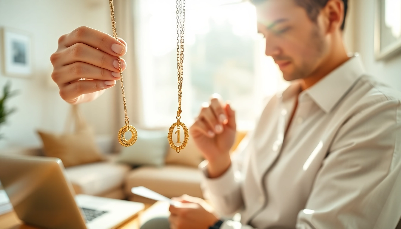 In un ambiente professionale, compro oro a distanza con gioielli in primo piano visibili e un'atmosfera rassicurante.