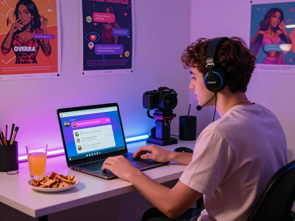 Engaging spicy chat interaction scene with a user and AI character in a cozy setting.
